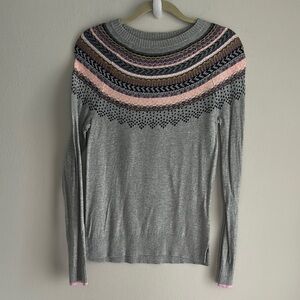 a new day Gray and Pink Crew Neck Sweater with Decorative Stripes